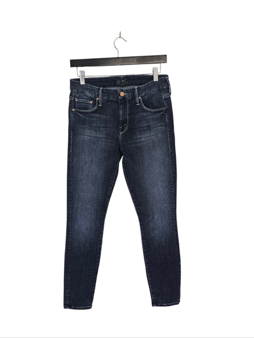 MOTHER The Looker Crop Mid Rise  Skinny Dark Blue‎ Here Kitty Kitty Jeans 27